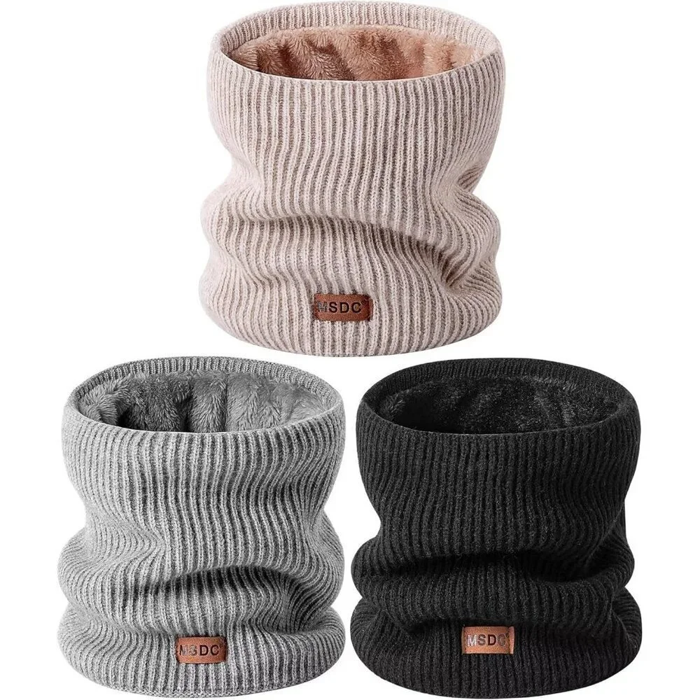 Men Warmer Oatmeal,black,and Grey 3-Pack Neck Thermal Fleece Cold Weather